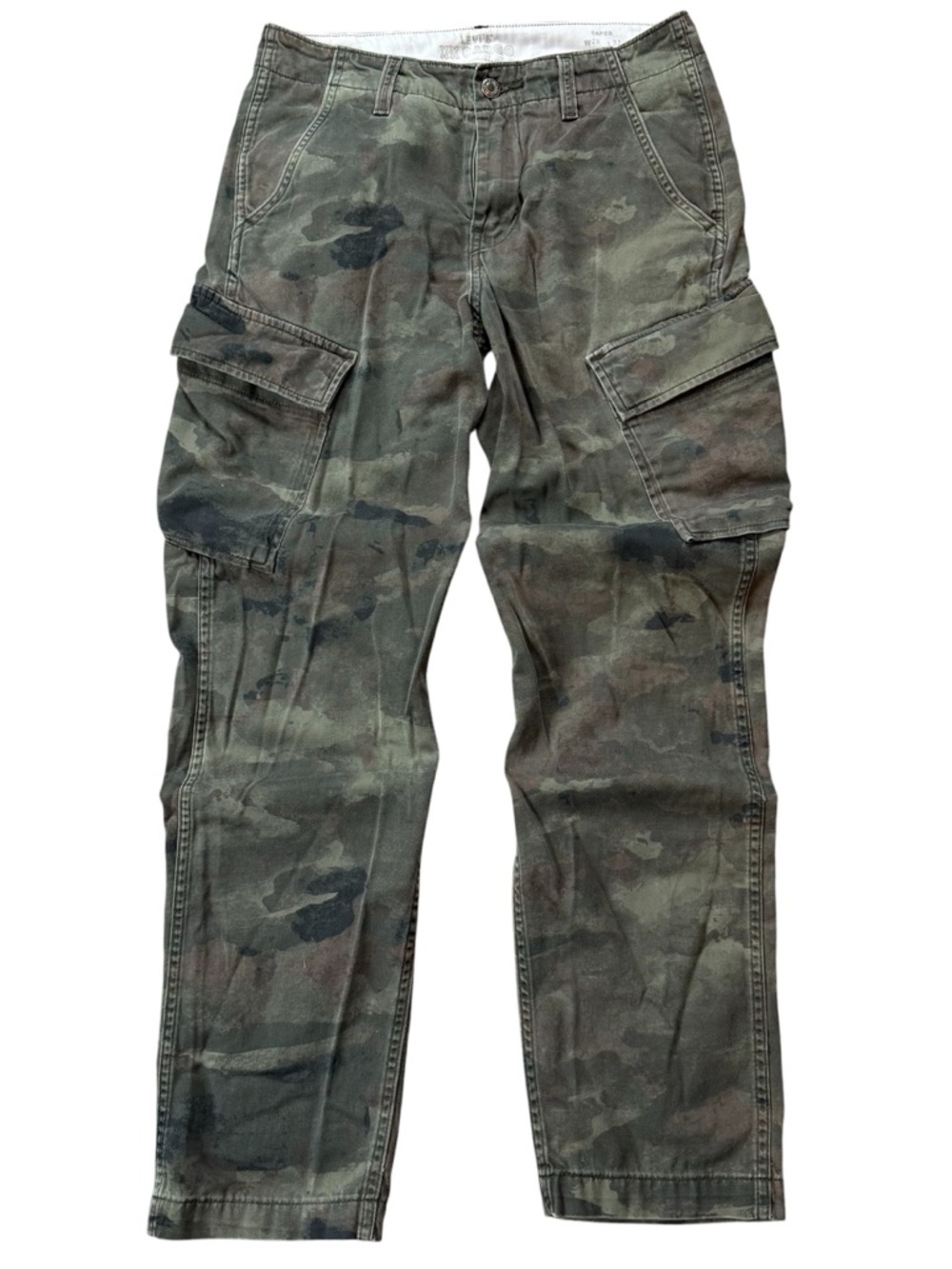 LEVI'S Men's Green XX Taper Fit Ocean Camo Print Cargo Trousers Size 28x32